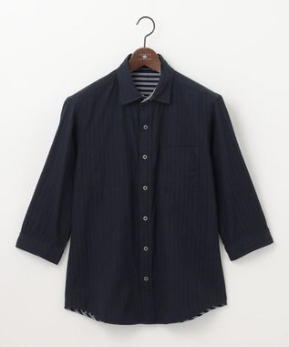 JOSEPH ABBOUD 【キングサイズ・オーガニックコットン/サスティナブル】JOE COTTON プリッセリバー リバーシブル シャツ ネイビー系1