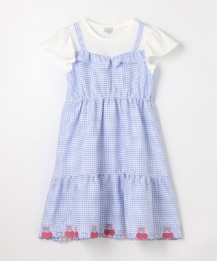 ANY KIDS ギンガム ドッキングワンピース サックスブルー系