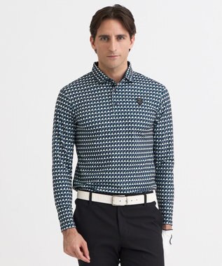 【MEN】フラッグ総柄長袖ポロシャツ