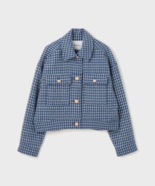 GRACE CONTINENTAL チェックツイードブルゾン ブルー