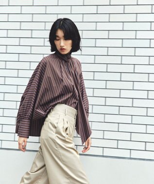 uncrave ブロードクロス ドルマンシャツ ブラウンストライプ
