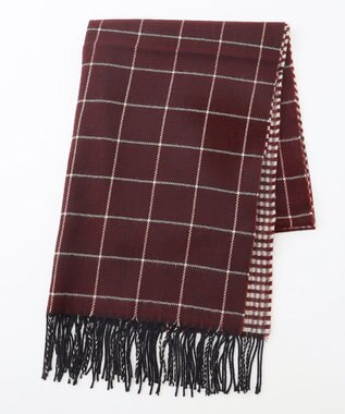 JOSEPH ABBOUD 【フランス製・リバーシブル】ウィンドウペン ストール ワイン系4