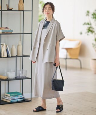 ANY 【洗濯機可/セットアップ可/UVケア/速乾/イージーケア】サラサラテックリネン半袖テーラードジャケット グレージュ