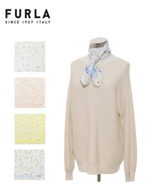 MOONBAT 【シルク100%】フルラ (FURLA) 小花柄 シルクプリントスカーフ 58cm×58cm ペールスカイ