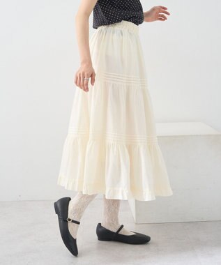 earth music&ecology ピンタックティアードミディスカート Ivory