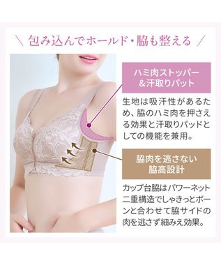 BRADELIS New York 【BRADELIS NewYork peace】細みえフロントファスナー綿混ブラ25 ノンワイヤー 補正 ブラジャー 脇高でコンパクト 小さく見せる ヌーディピンク