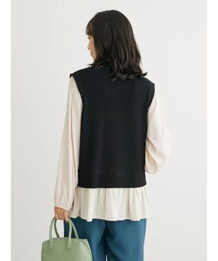 Green Parks とろみ布帛ドッキングニットチュニック Black