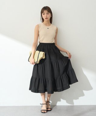 earth music&ecology ピンタックティアードミディスカート Black