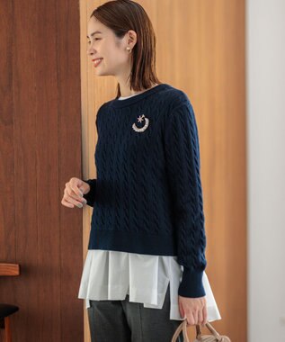 組曲 S 【前後着用可】コットンカシミヤ混2WAYケーブル ニット ネイビー系