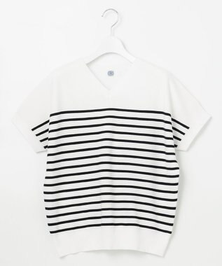 J.PRESS LADIES 【洗える・抗菌防臭】 ドルマンガーター ボーダー ニット ホワイト系1