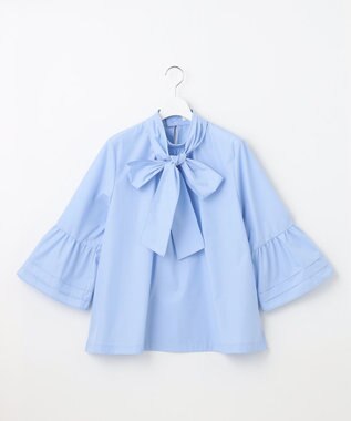Feroux 【洗える・2WAY】リボンタイチュニック ブラウス スカイブルー系