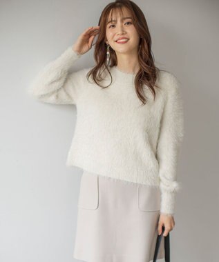 ANY SIS 【洗える】フィルムラメシャギー ニット オフホワイト