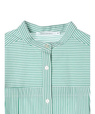 AMERICAN HOLIC イージーケア切替タックワイドシャツ Stripe Green