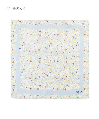 MOONBAT 【シルク100%】フルラ (FURLA) 小花柄 シルクプリントスカーフ 58cm×58cm ペールスカイ