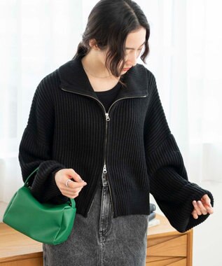 WEGO ダブルジップショートカーデ ブラック