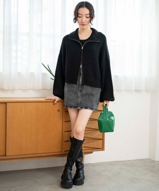 WEGO ダブルジップショートカーデ ブラック