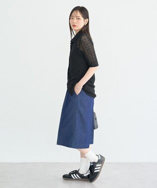 earth music&ecology ストレッチレース襟付シャツ Black