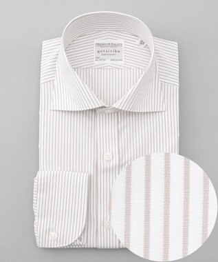 GOTAIRIKU 【形態安定】プレミアムプリーツシャツ_ワイドカラーストライプ ベージュ系1