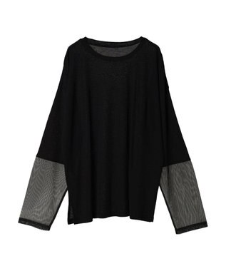 Green Parks 袖チュールドッキングシアープルオーバー Black