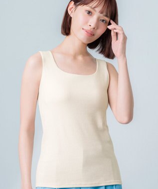 Wing カップ付きタンクトップ ラク きれいなバストシルエット 綿混(身生地) 【シンクロブラトップ】 リブタイプ ブラトップ ET1173 ウイング／ワコール シェルベージュ