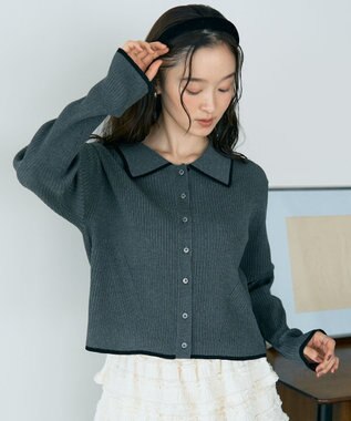 earth music&ecology バイカラートリムニットカーディガン