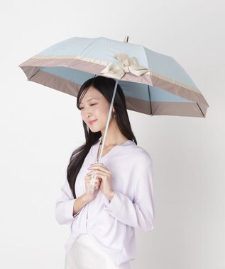 MOONBAT 【遮光/晴雨兼用日傘】LANVIN en Bleu (ランバン オン ブルー)ビジューリボン 遮熱 UV 折りたたみ傘 楽折 ミントグリーン