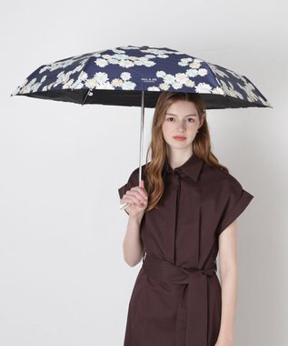 MOONBAT 【一級遮光/コンパクト】PAUL & JOE 晴雨兼用 日傘 折りたたみ日傘 軽量 総柄クリザンテーム 遮熱 UV ネイビーブルー