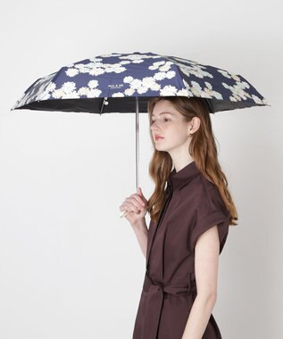 MOONBAT 【一級遮光/コンパクト】PAUL & JOE 晴雨兼用 日傘 折りたたみ日傘 軽量 総柄クリザンテーム 遮熱 UV ネイビーブルー
