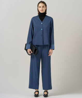 ICB L 【裏起毛】 ウォームサテン ワイドストレートパンツ ブルーグレー系