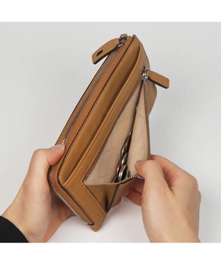 PELLE BORSA メッシュL字ファスナーコンパクト長財布 Chrono Weave クロノウィーブ 5843 キャメル