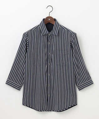 JOSEPH ABBOUD 【キングサイズ・オーガニックコットン/サスティナブル】JOE COTTON プリッセリバー リバーシブル シャツ ネイビー系1