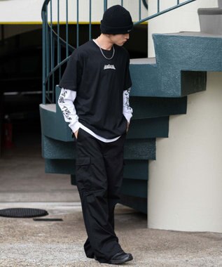 WEGO 【2点セット】アクセ付きアンサンブルグラフィックT（長袖） ブラック