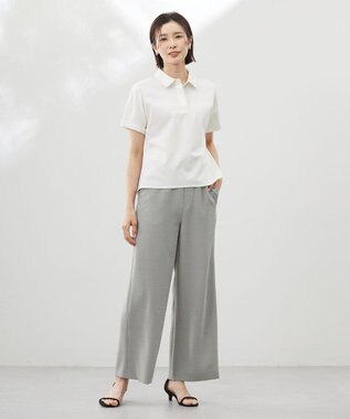 J.PRESS LADIES 【洗える】コットンリネンジャージー ポロ カットソー ホワイト系