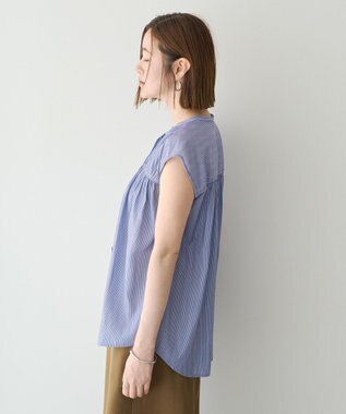 YECCA VECCA <<接触冷感>>フレンチスリーブギャザーブラウス Stripe