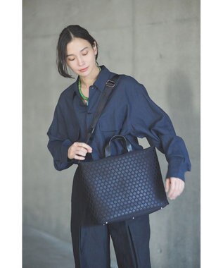 MIYABIYA LAQUOH【撥水加工】篭目柄エンボスボンディング スリム２WAYトート ブラック