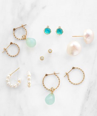 TOCCA 【WEB限定】LEGAME PIERCED EARRINGS L K10 天然石 ピアス L シーブルーカルセドニー