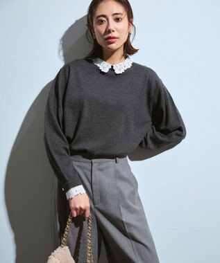 23区 S 【滝沢眞規子さん着用/CanCam11月号掲載】ナチュラルストレッチサキソニー タック ワイド パンツ グレー系