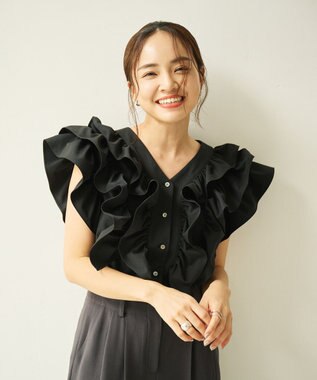 #Newans ラッフルフリルブラウス ブラック