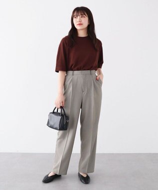 Green Parks 袖裏配色５分袖ニットプルオーバー Brown