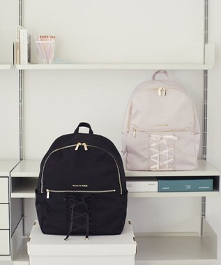 Maison de FLEUR 撥水加工レースアップリボンリュック Grayish Pink