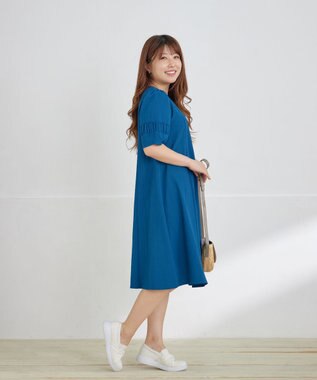 Tiaclasse 【新色追加・洗える】ギャザーランタンスリーブワンピース 新色 ターコイズ