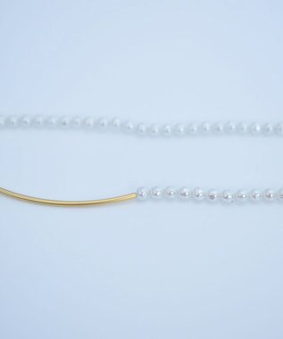 monshiro 【2WAY/ヴィンテージパール】ラインバーグラスパールロング ネックレス ホワイト×ゴールド