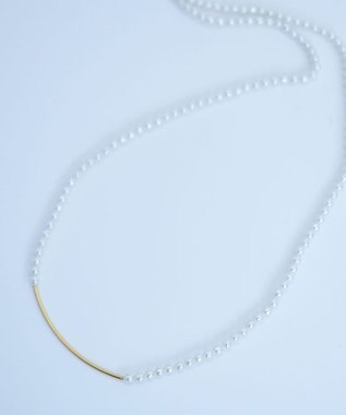 monshiro 【2WAY/ヴィンテージパール】ラインバーグラスパールロング ネックレス ホワイト×ゴールド