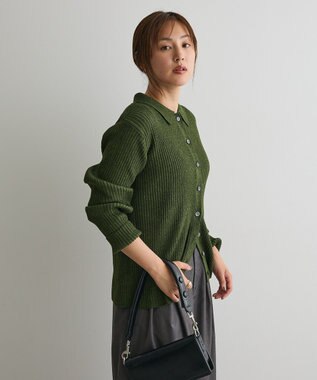 CRAFT STANDARD BOUTIQUE ミックスカラーポロ襟ニットカーディガン Green