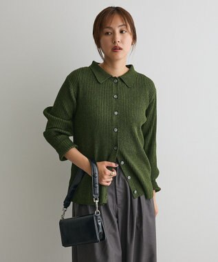 CRAFT STANDARD BOUTIQUE ミックスカラーポロ襟ニットカーディガン Green