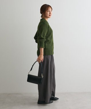 CRAFT STANDARD BOUTIQUE ミックスカラーポロ襟ニットカーディガン Green