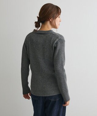 CRAFT STANDARD BOUTIQUE ミックスカラーポロ襟ニットカーディガン Gray