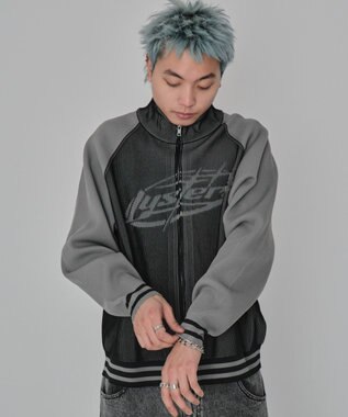 WEGO 【ユニセックス着用ITEM/MLサイズ展開】ラグラングラフィックニットブルゾン ブラック