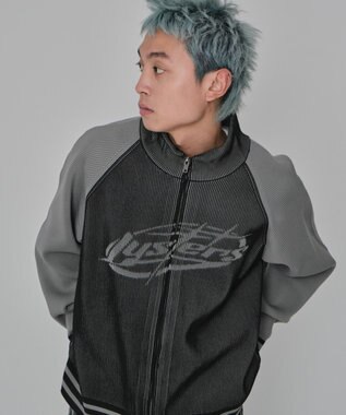 WEGO 【ユニセックス着用ITEM/MLサイズ展開】ラグラングラフィックニットブルゾン ブラック