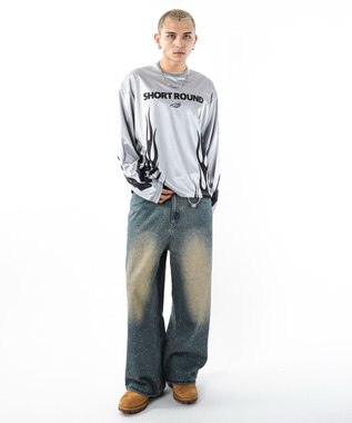 WEGO 【ユニセックス着用ITEM】ファイヤーパターンゲームロゴT（長袖） グレー